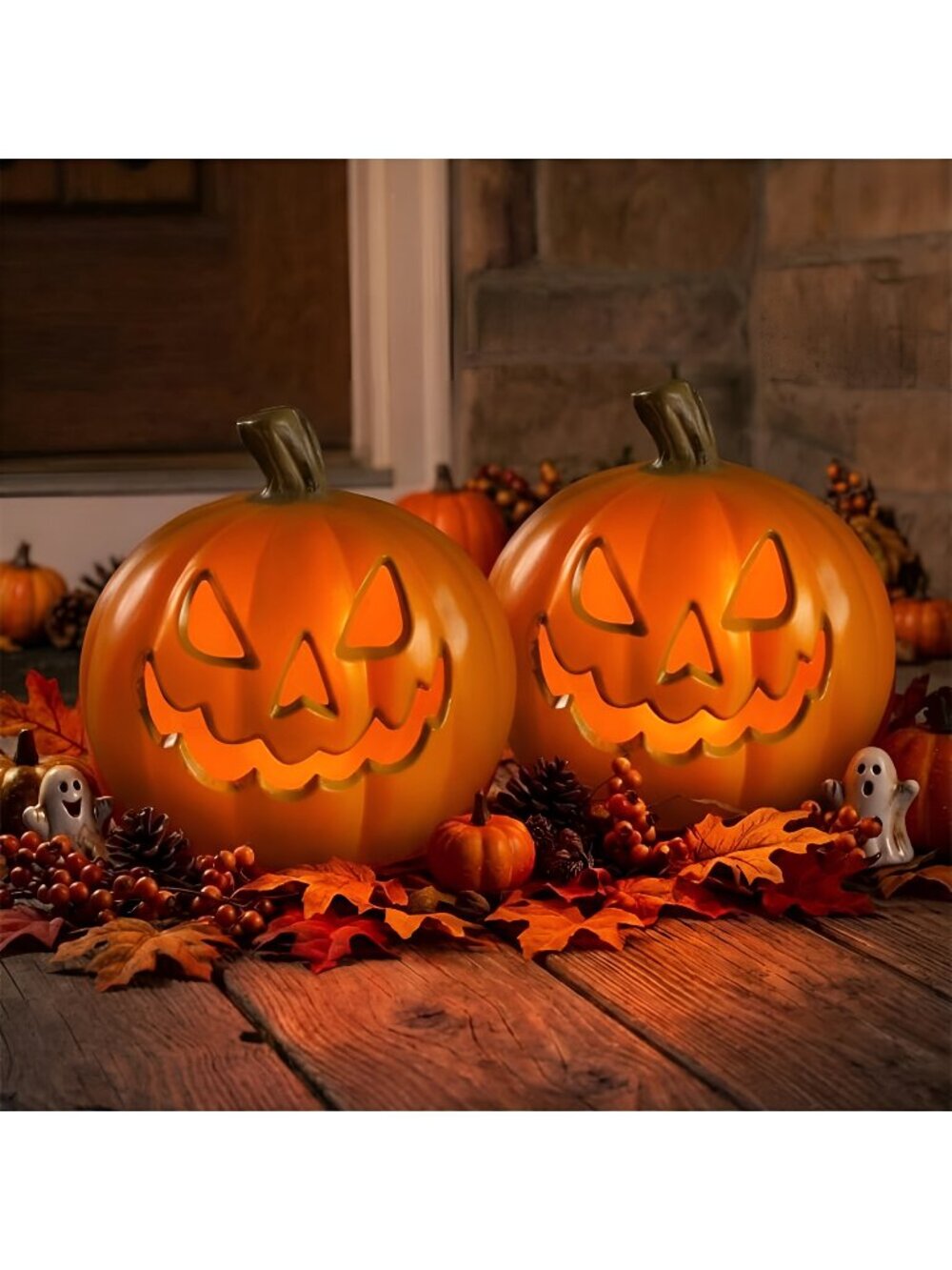 Battery Operated LED Light Pumpkin, Jack-O-Lantern, 8.5-inch, 2 Pack